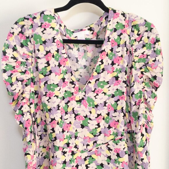 H&M Conscious Floral Print Puff Sleeve Maxi Dress Size Medium Lyocell V-Neck - Picture 4 of 7